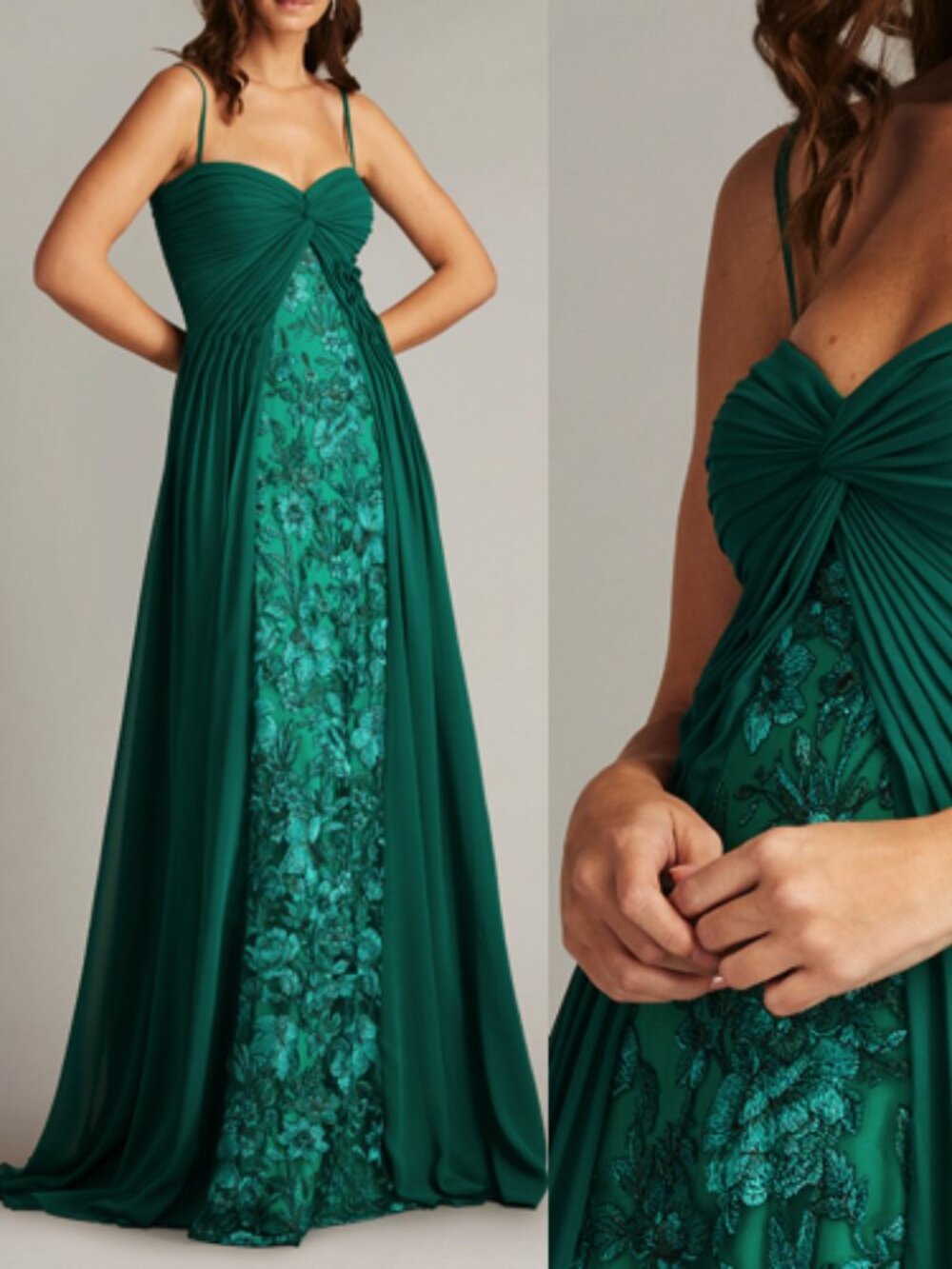 NWT TADASHI SHOJI Monte Chiffon Overlay Embroidered Gown Dress CGV24856L 6 8